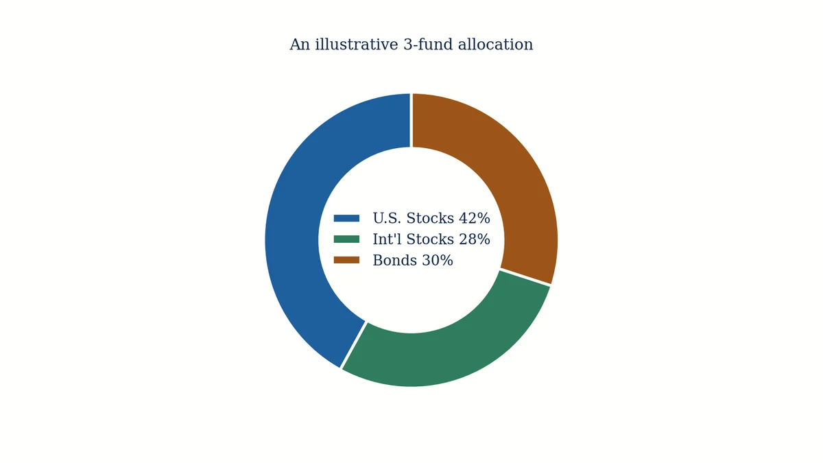 Pie chart showing a simple three-fund index portfolio allocation